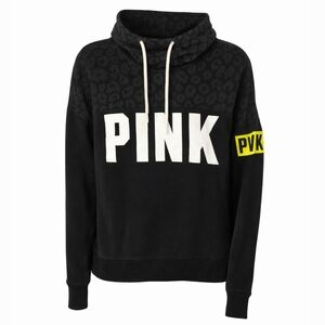 PINK Victoria's Secret Women's Hoodie Small Black Leopard Print‎ Pullover